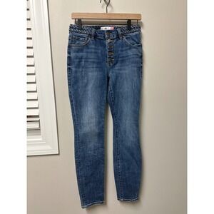 Cabi Mia Jeans Button Fly Skinny Blue Distressed Braided Waist Women Size 4 / 27